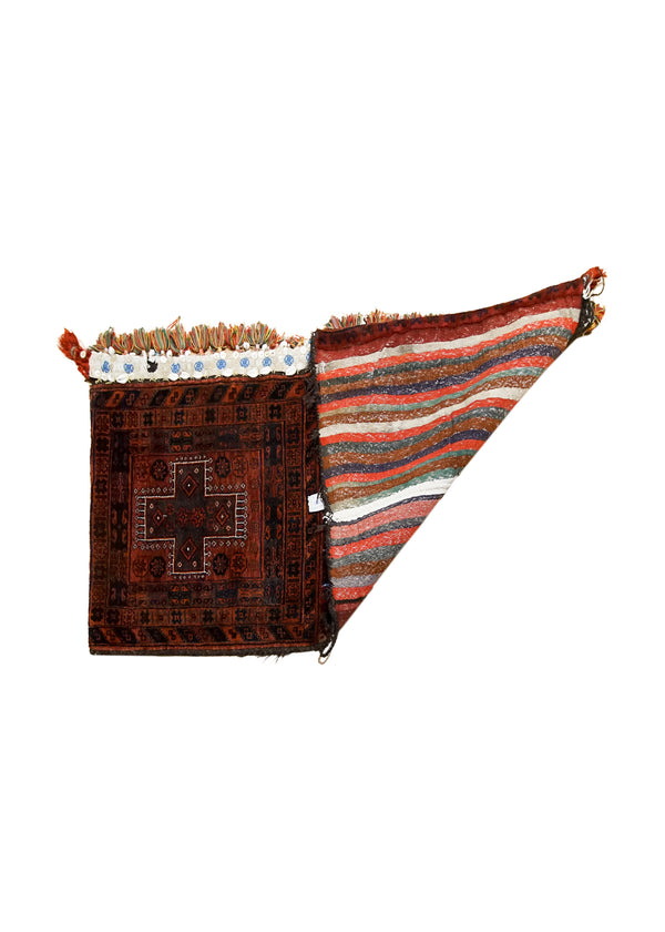 A33949 Persian Rug Baloch Handmade Saddle Tribal 2'8'' x 5'2'' -3x5- Red Saddle Bag Geometric Design