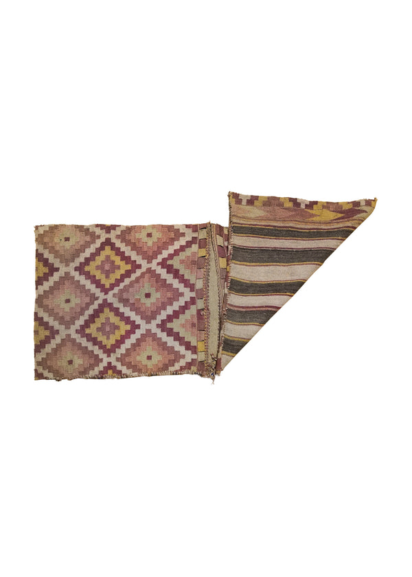 A33950 Persian Rug Baloch Handmade Saddle Tribal 1'10'' x 4'4'' -2x4- Whites Beige Pink Saddle Bag Geometric Kilim Design