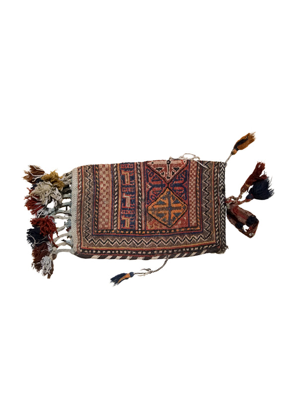 A33951 Persian Rug Baloch Handmade Saddle Tribal 0'12'' x 1'7'' -1x2- Red Saddle Bag Geometric Kilim Design