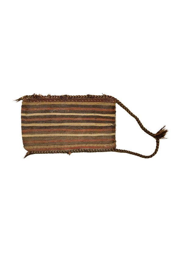 A33952 Persian Rug Baloch Handmade Saddle Tribal 0'12'' x 1'5'' -1x1- Brown Saddle Bag Geometric Kilim Design