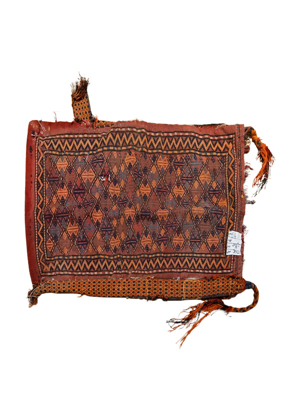 A33953 Persian Rug Ghashghaei Handmade Saddle Tribal 2'6'' x 3'8'' -3x4- Orange Saddle Bag Geometric Kilim Design