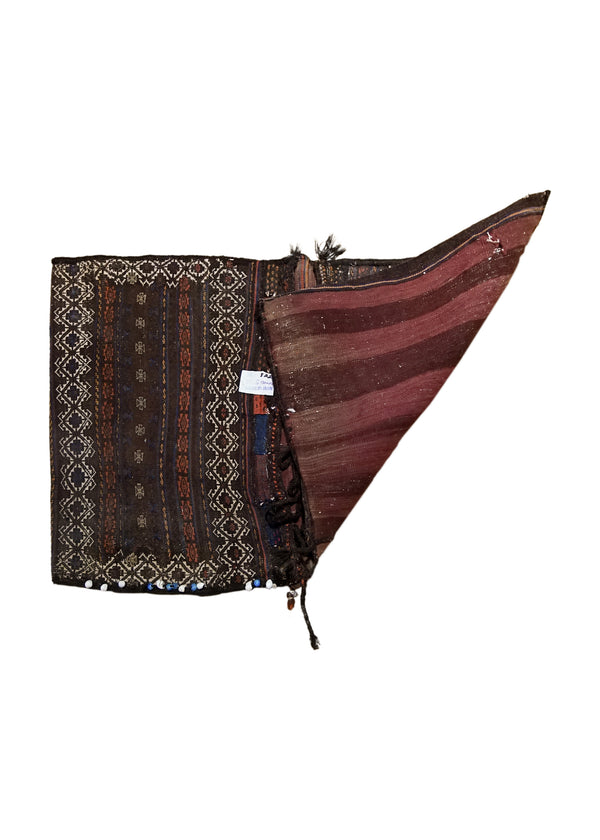 A33955 Persian Rug Baloch Handmade Saddle Tribal 2'3'' x 4'2'' -2x4- Brown Red Saddle Bag Geometric Kilim Design