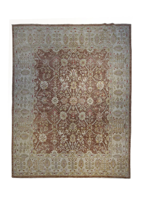 A33958 Oriental Rug Pakistani Handmade Area Transitional 7'10'' x 10'4'' -8x10- Red Brown Whites Beige Antique Washed Floral Oushak Design