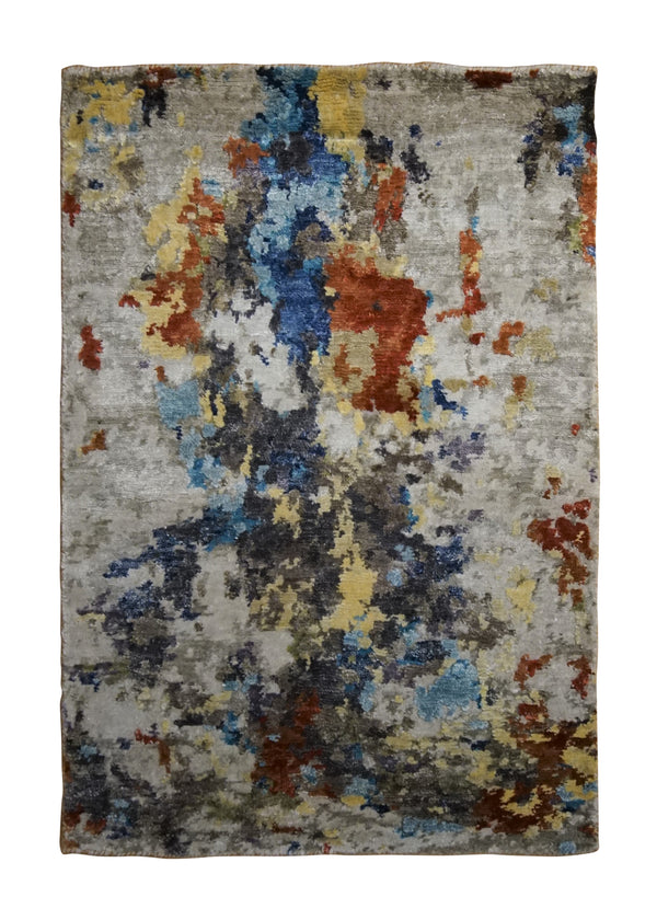 A33970 Oriental Rug Indian Handmade Area Sample Modern 2'0'' x 3'0'' -2x3- Gray Multi-color Abstract Splatter Design
