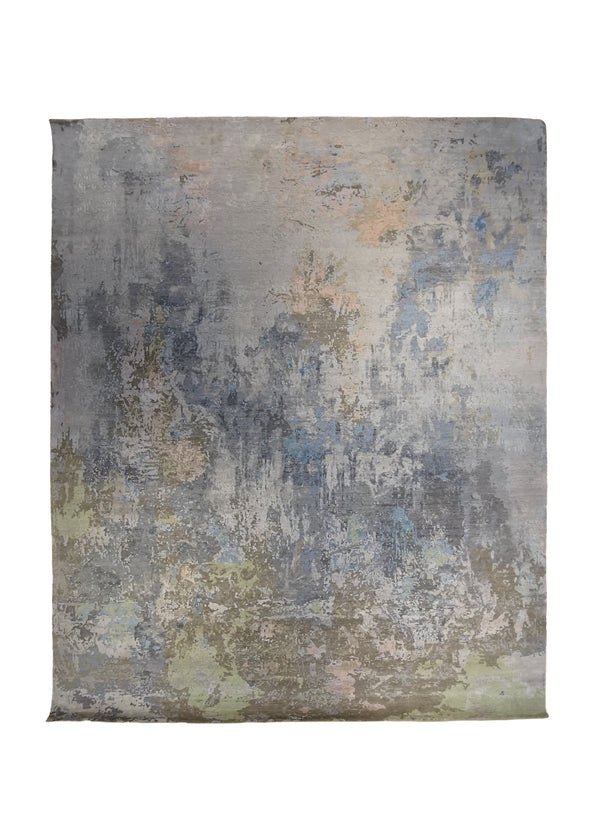 A33985 Oriental Rug Indian Handmade Area Modern 7'12'' x 9'10'' -8x10- Gray Blue Abstract Splatter Design