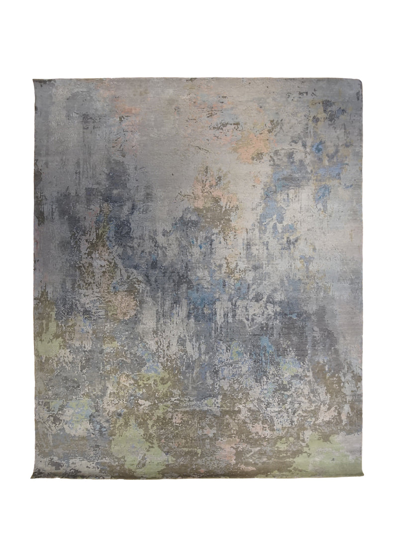 A33985 Oriental Rug Indian Handmade Area Modern 7'12'' x 9'10'' -8x10- Gray Blue Abstract Splatter Design