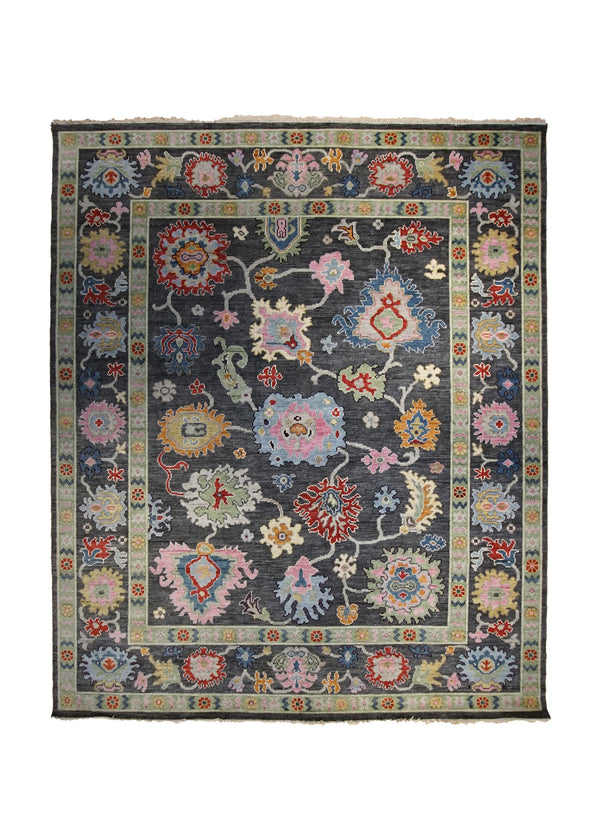 A33992 Oriental Rug Indian Handmade Area Transitional 7'12'' x 9'10'' -8x10- Gray Floral Oushak Design