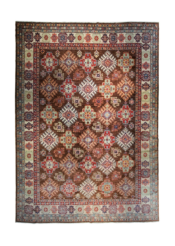A34005 Oriental Rug Pakistani Handmade Area Transitional Tribal 11'7'' x 15'10'' -12x16- Brown Red Kazak Geometric Design
