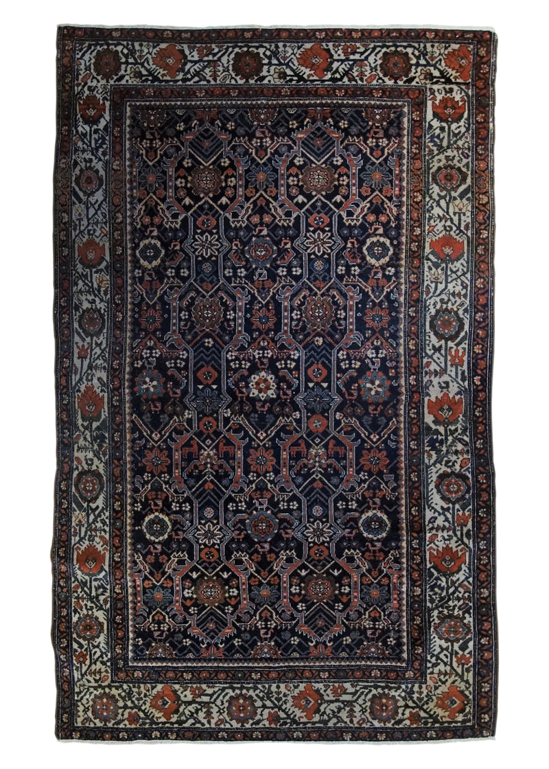 A34012 Persian Rug Malayer Handmade Area Tribal Antique 4'0'' x 6'8'' -4x7- Blue Geometric Design