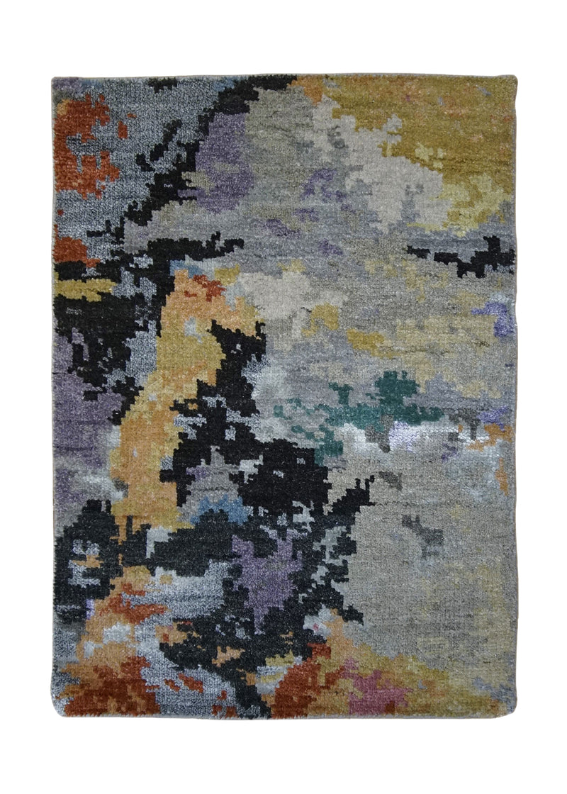 A34042 Oriental Rug Indian Handmade Area Sample Modern 2'0'' x 3'0'' -2x3- Gray Multi-color Splatter Abstract Design