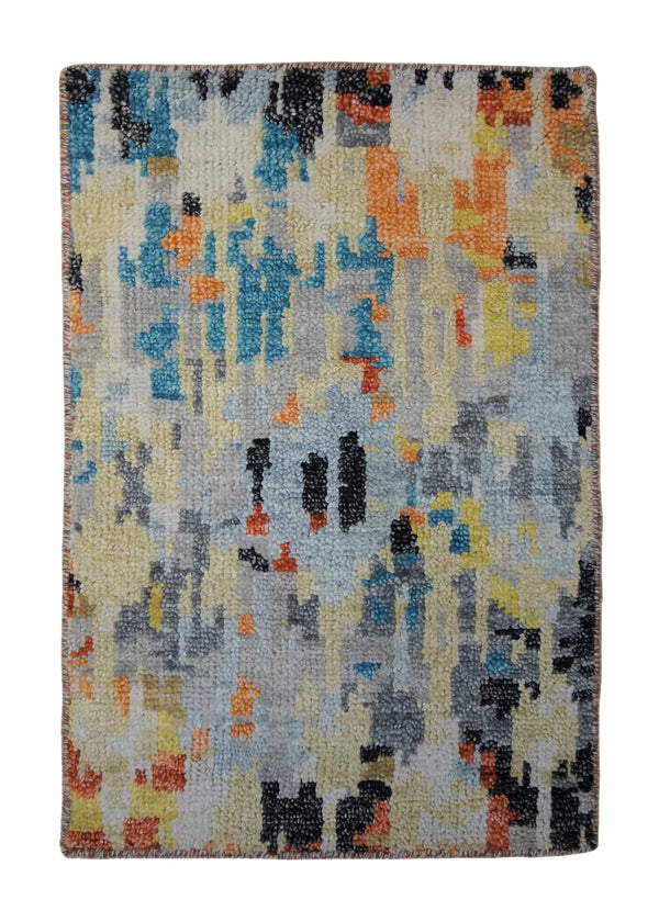A34043 Oriental Rug Indian Handmade Area Sample Modern 2'0'' x 3'0'' -2x3- Multi-color Splatter Abstract Design