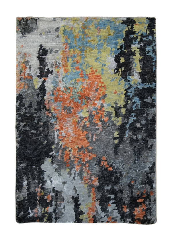 A34044 Oriental Rug Indian Handmade Area Sample Modern 2'0'' x 3'0'' -2x3- Gray Multi-color Splatter Abstract Design