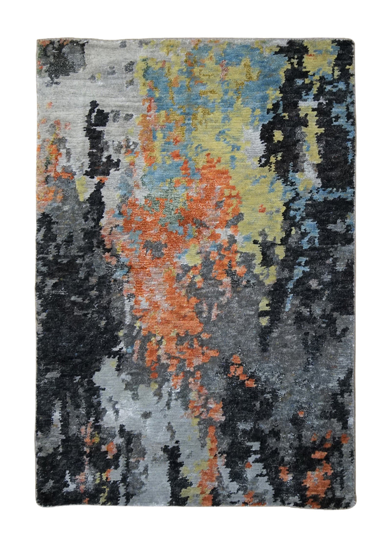A34044 Oriental Rug Indian Handmade Area Sample Modern 2'0'' x 3'0'' -2x3- Gray Multi-color Splatter Abstract Design