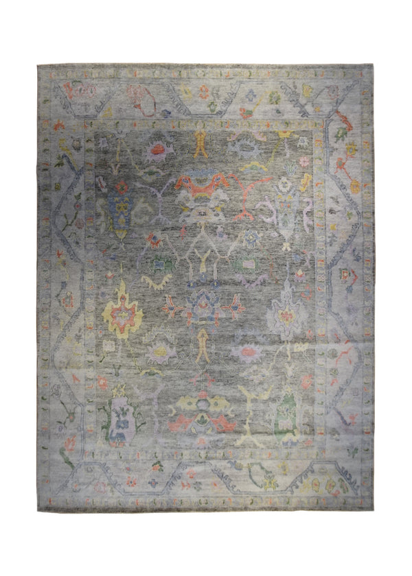 A34048 Oriental Rug Indian Handmade Area Transitional 8'12'' x 12'0'' -9x12- Gray Blue Purple Floral Oushak Design