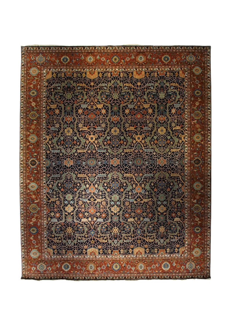 A34055 Oriental Rug Indian Handmade Area Transitional 12'2'' x 15'4'' -12x15- Blue Red Floral Design
