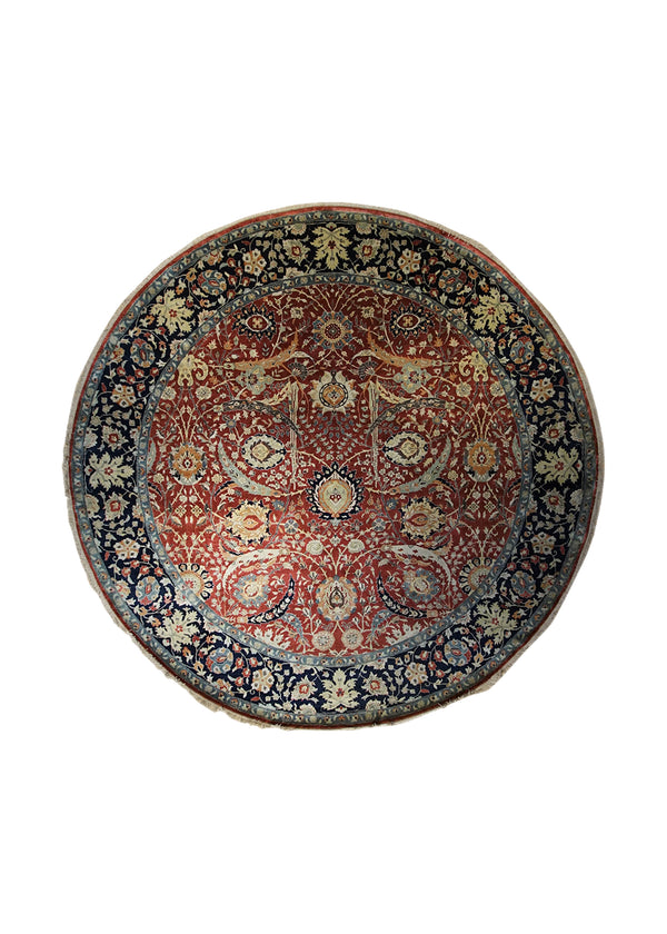 A34058 Oriental Rug Indian Handmade Round Traditional 9'11'' x 9'9'' -10x10- Red Floral Design