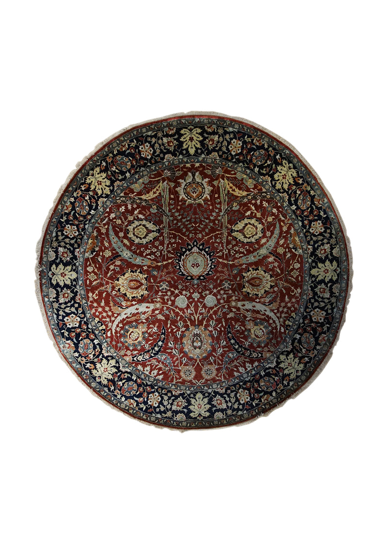 A34059 Oriental Rug Indian Handmade Round Transitional 8'2'' x 8'2'' -8x8- Red Floral Design