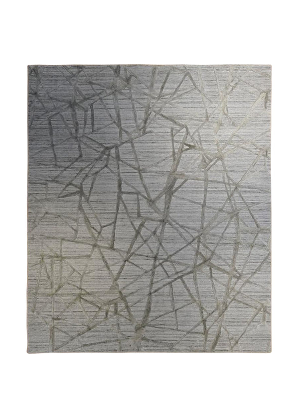 A34077 Oriental Rug Indian Handmade Area Modern 5'11'' x 8'10'' -6x9- Whites Beige Geometric Design
