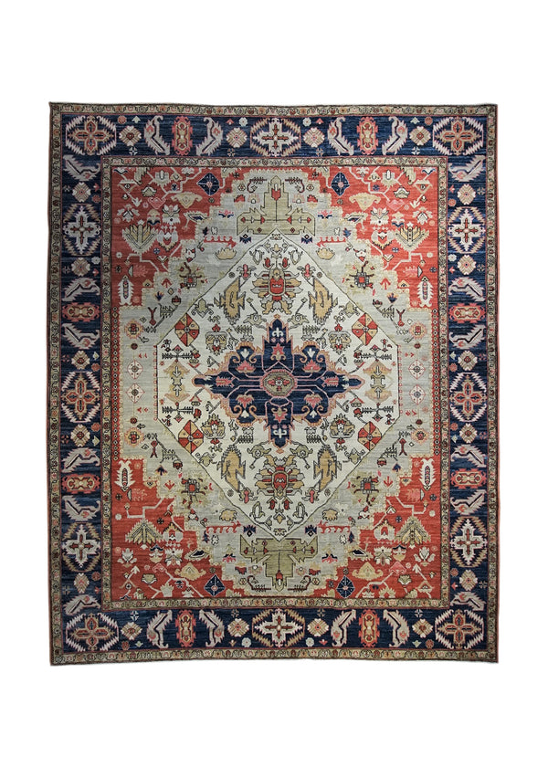 A34091 Oriental Rug Pakistani Handmade Area Transitional Tribal 8'2'' x 10'3'' -8x10- Blue Red Serapi Geometric Design