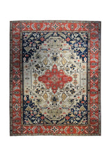 A34092 Oriental Rug Pakistani Handmade Area Transitional Tribal 9'2'' x 11'10'' -9x12- Red Blue Serapi Geometric Design