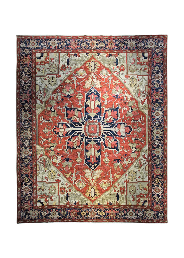 A34094 Oriental Rug Pakistani Handmade Area Transitional Tribal 12'0'' x 14'9'' -12x15- Red Blue Serapi Geometric Design