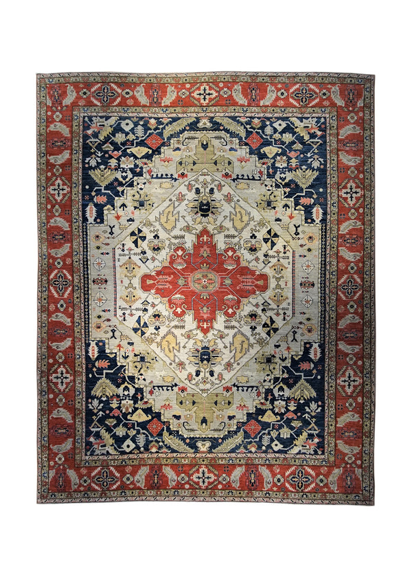 A34095 Oriental Rug Pakistani Handmade Area Transitional Tribal 11'7'' x 14'10'' -12x15- Gray Red Blue Serapi Geometric Design