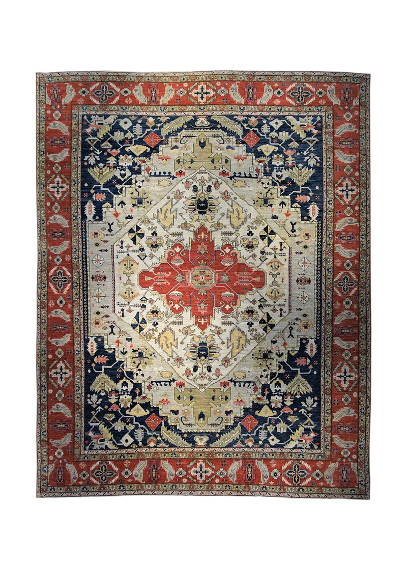 A34095 Oriental Rug Pakistani Handmade Area Transitional Tribal 11'7'' x 14'10'' -12x15- Gray Red Blue Serapi Geometric Design