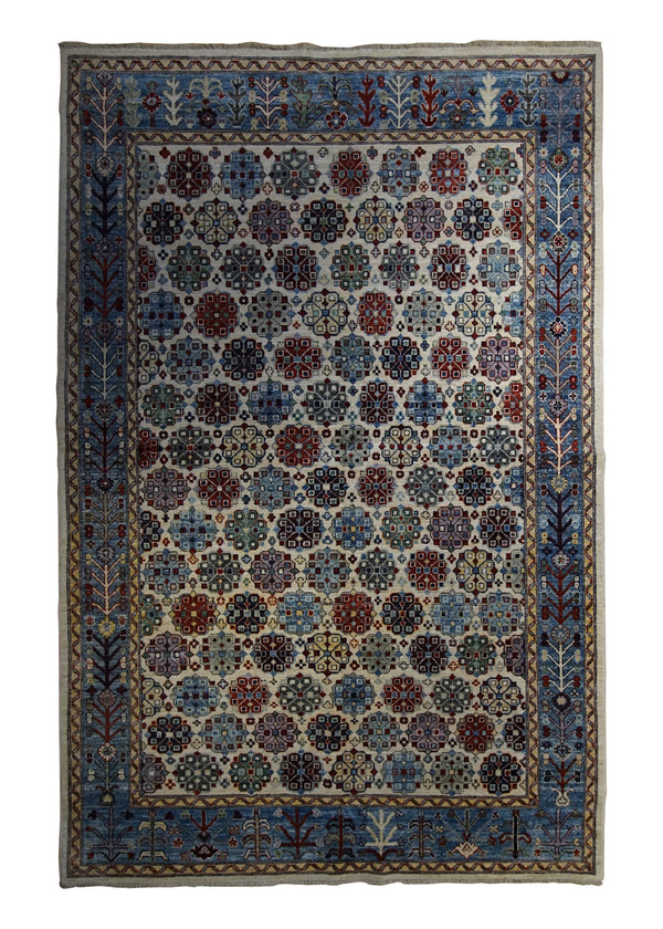 A34114 Oriental Rug Pakistani Handmade Area Transitional 5'12'' x 9'4'' -6x9- Whites Beige Blue Red Ariana Floral Design