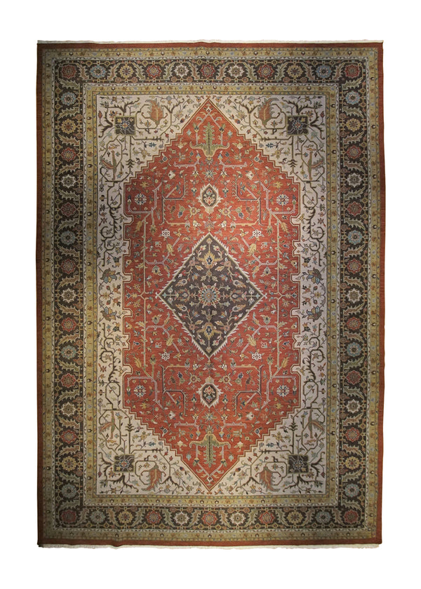 A34137 Oriental Rug Indian Handmade Area Vintage Transitional 12'2'' x 17'11'' -12x18- Red Brown Soumak Geometric Design