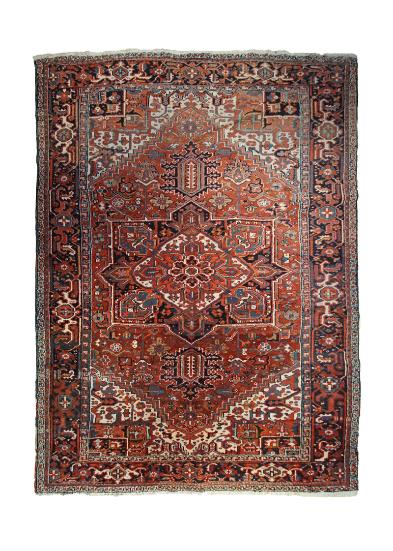 A34140 Persian Rug Heriz Handmade Area Tribal Vintage 8'8'' x 12'2'' -9x12- Red Blue Geometric Design