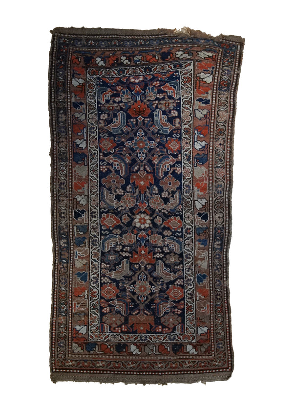 A34143 Persian Rug Kurdistan Handmade Area Tribal Antique 3'0'' x 5'7'' -3x6- Blue Whites Beige Geometric Herati Design