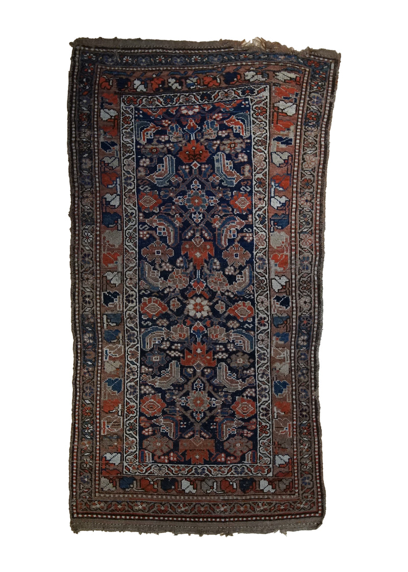 A34143 Persian Rug Kurdistan Handmade Area Tribal Antique 3'0'' x 5'7'' -3x6- Blue Whites Beige Geometric Herati Design