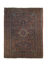 A34150 Persian Rug Kashan Handmade Area Antique Traditional 4'6'' x 7'4'' -5x7- Red Blue Floral Toranj Mehrab Design
