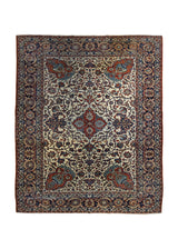 A34152 Persian Rug Isfahan Handmade Area Antique Traditional 6'12'' x 10'1'' -7x10- Red Whites Beige Floral Design