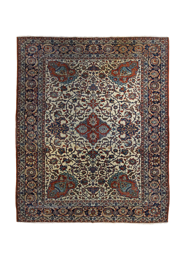 A34152 Persian Rug Isfahan Handmade Area Antique Traditional 6'12'' x 10'1'' -7x10- Red Whites Beige Floral Design
