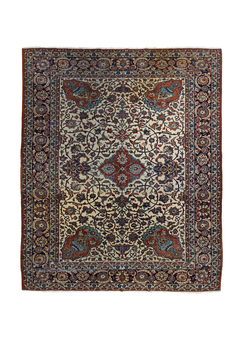 A34152 Persian Rug Isfahan Handmade Area Antique Traditional 6'12'' x 10'1'' -7x10- Red Whites Beige Floral Design