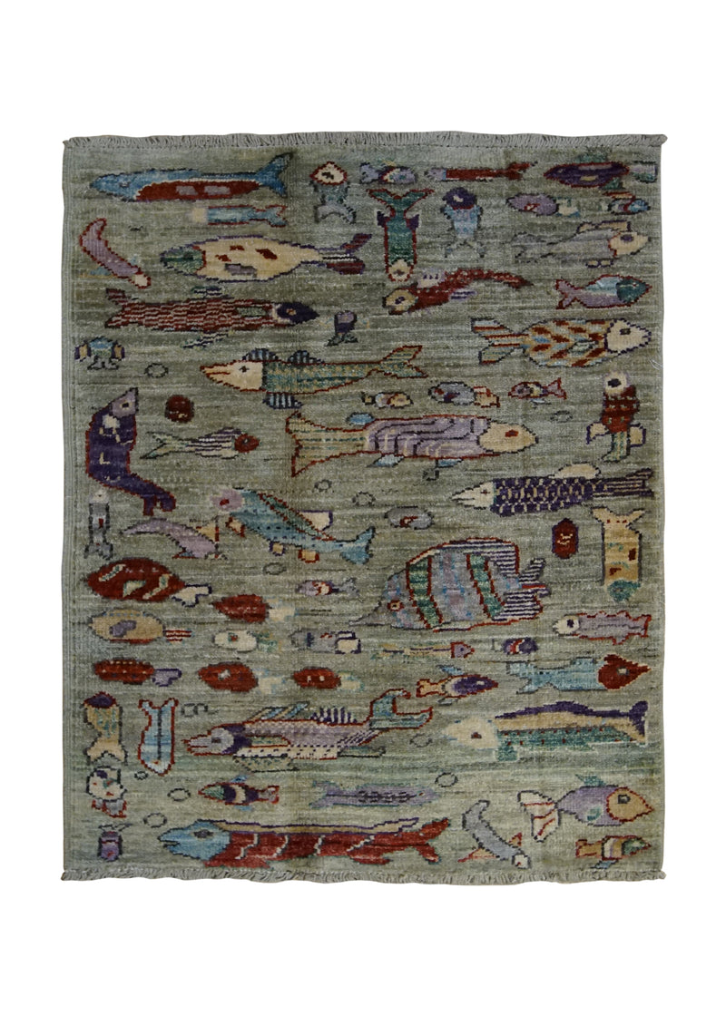 A34159 Oriental Rug Pakistani Handmade Area Transitional 2'1'' x 3'0'' -2x3- Green Multi-color Animals Pictorial Gabbeh Design