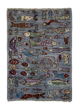 A34178 Oriental Rug Pakistani Handmade Area Transitional 2'2'' x 3'0'' -2x3- Gray Multi-color Animals Pictorial Gabbeh Design