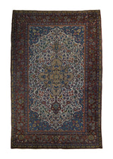 A34190 Persian Rug Kashan Handmade Area Traditional 4'5'' x 6'7'' -4x7- Blue Red Yellow Gold Floral Design