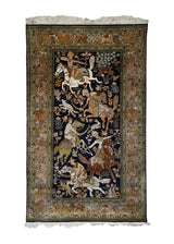 A34205 Oriental Rug Kashmiri Handmade Area Traditional 2'7'' x 4'2'' -3x4- Green Orange Black Hunting Scene Design