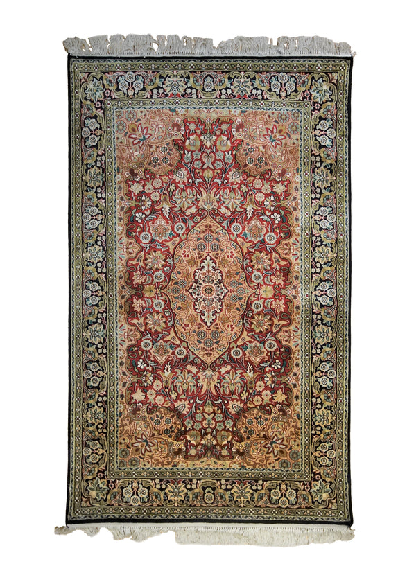 A34206 Oriental Rug Kashmiri Handmade Area Traditional 2'7'' x 4'2'' -3x4- Green Red Floral Design