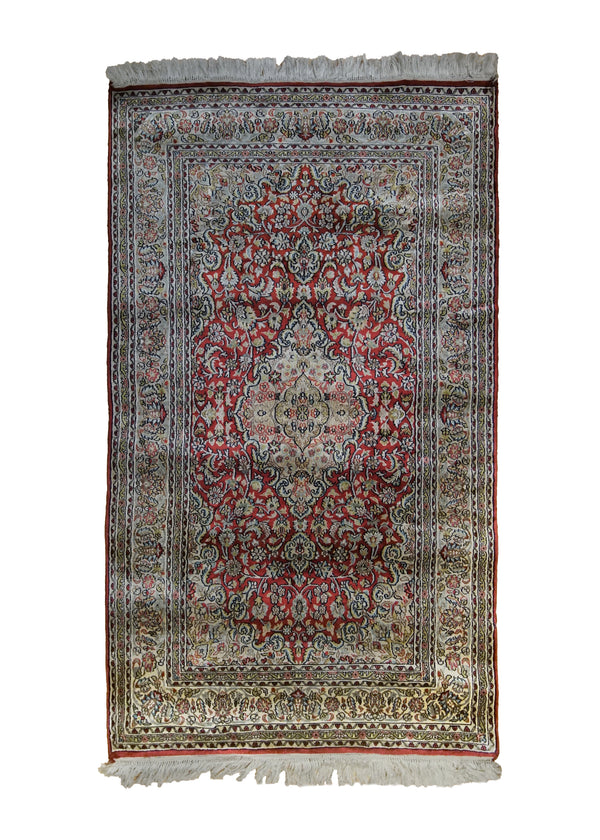 A34207 Oriental Rug Kashmiri Handmade Area Traditional 2'6'' x 4'0'' -3x4- Red Green Floral Design