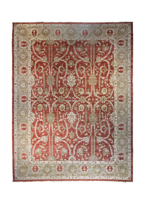 A34218 Oriental Rug Pakistani Handmade Area Transitional 7'12'' x 10'6'' -8x11- Whites Beige Red Antique Washed Floral Design