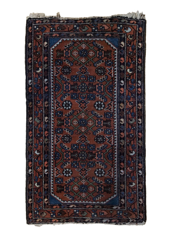 A34224 Persian Rug Gharajeh Handmade Area Antique Tribal 2'4'' x 4'0'' -2x4- Red Geometric Design