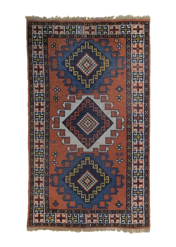 A34225 Oriental Rug Turkish Handmade Area Tribal 3'7'' x 6'1'' -4x6- Red Geometric Design