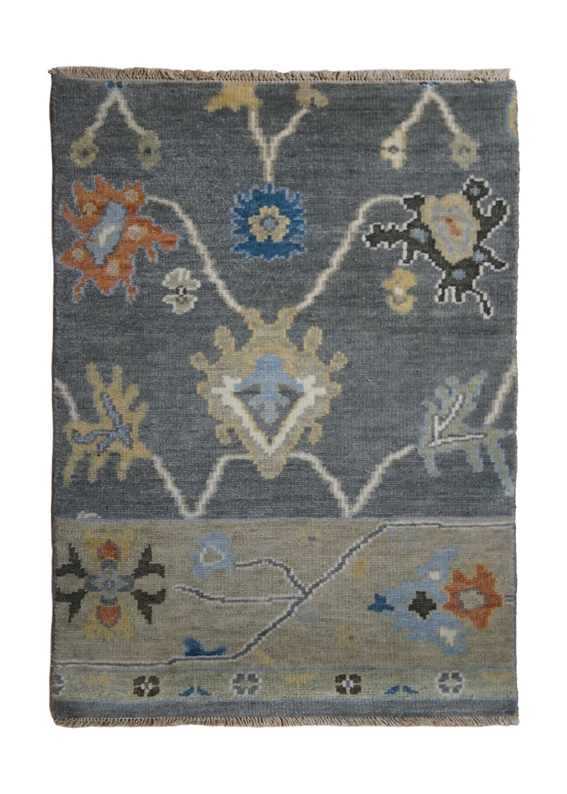 A34232 Oriental Rug Indian Handmade Area Transitional 2'0'' x 3'0'' -2x3- Gray Oushak Partition Design