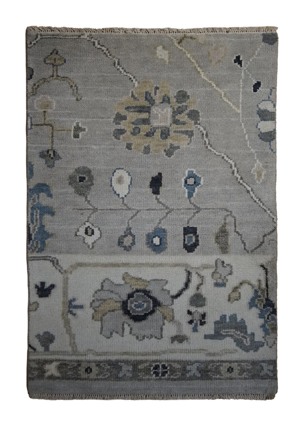 A34233 Oriental Rug Indian Handmade Area Transitional 2'0'' x 3'0'' -2x3- Gray Oushak Partition Design