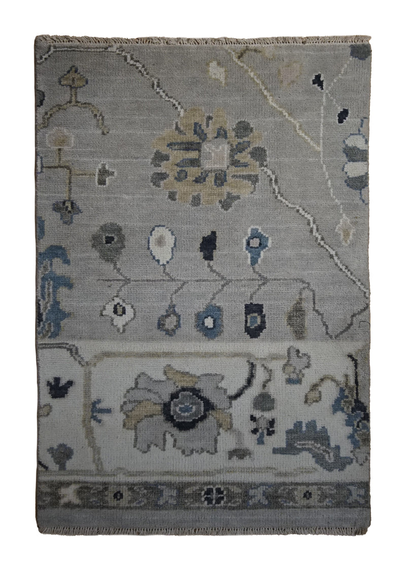A34233 Oriental Rug Indian Handmade Area Transitional 2'0'' x 3'0'' -2x3- Gray Oushak Partition Design