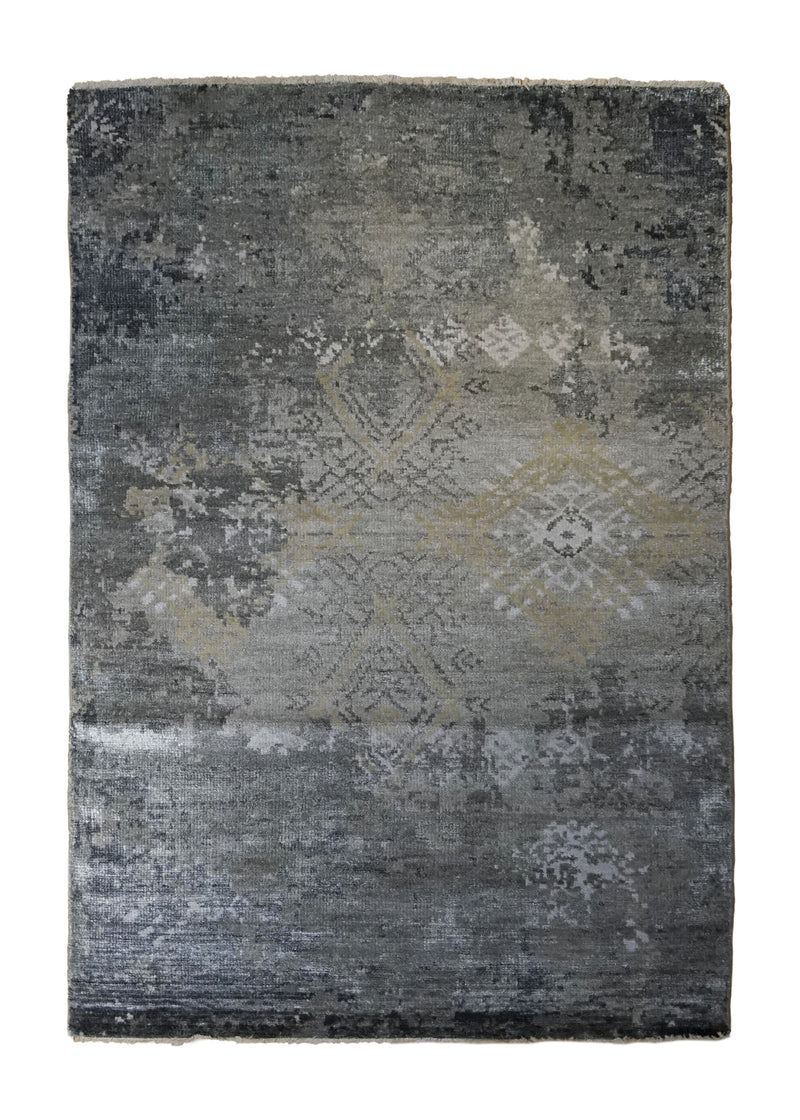 A34237 Oriental Rug Indian Handmade Area Modern Neutral 4'0'' x 6'0'' -4x6- Gray Abstract Erased Design