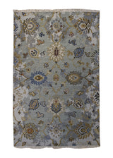 A34246 Oriental Rug Indian Handmade Area Transitional 4'0'' x 6'2'' -4x6- Gray Yellow Gold Soumak Oushak Design